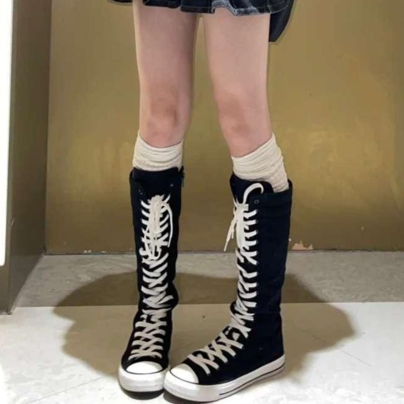 2025 New High Top Canvas Shoes - Knee High Boots Women ulasan dan harga