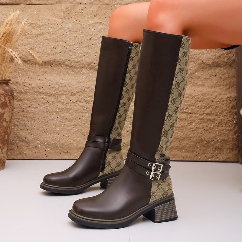 2026 Autumn Vintage Color-Bloc - Knee High Boots Women ulasan dan harga