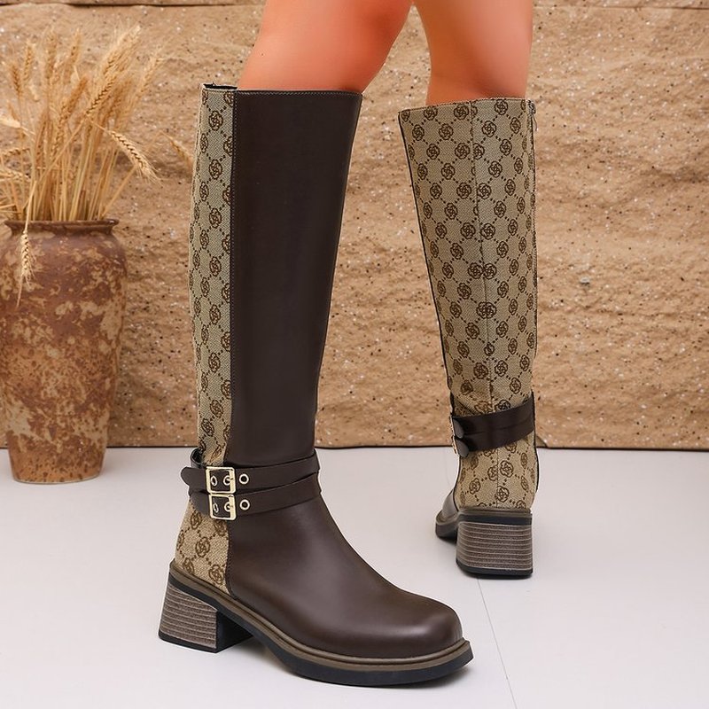 2026 Autumn Vintage Color-Bloc - Knee High Boots Women ulasan dan harga