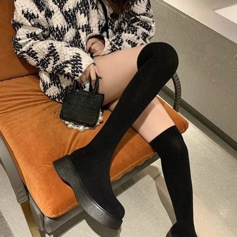 Women's Thick Sole Knee-High E - Sock Boot Women ulasan dan harga