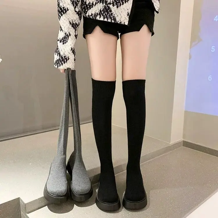 Women's Thick Sole Knee-High E - Sock Boot Women ulasan dan harga