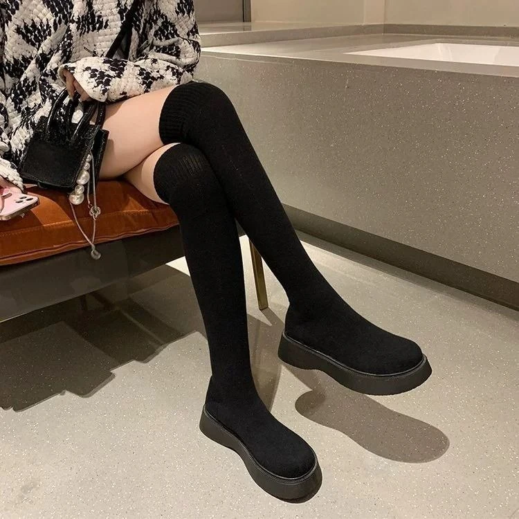 Women's Thick Sole Knee-High E - Sock Boot Women ulasan dan harga
